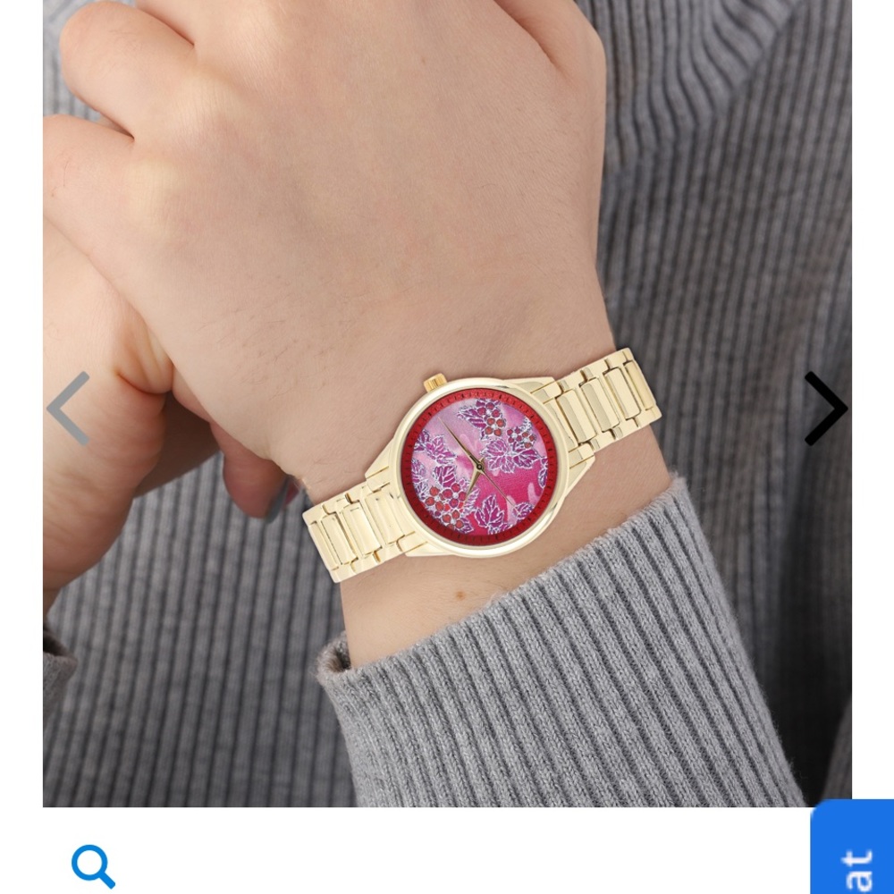 Strata Japanese Movement Watch with Red Background Flower Pattern Dial.